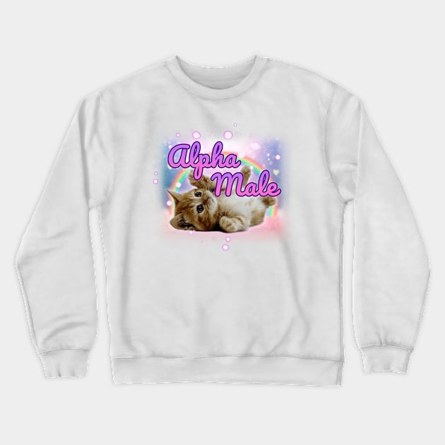 Alpha Male Cat Meme Crewneck Sweatshirt by swankyswamprat